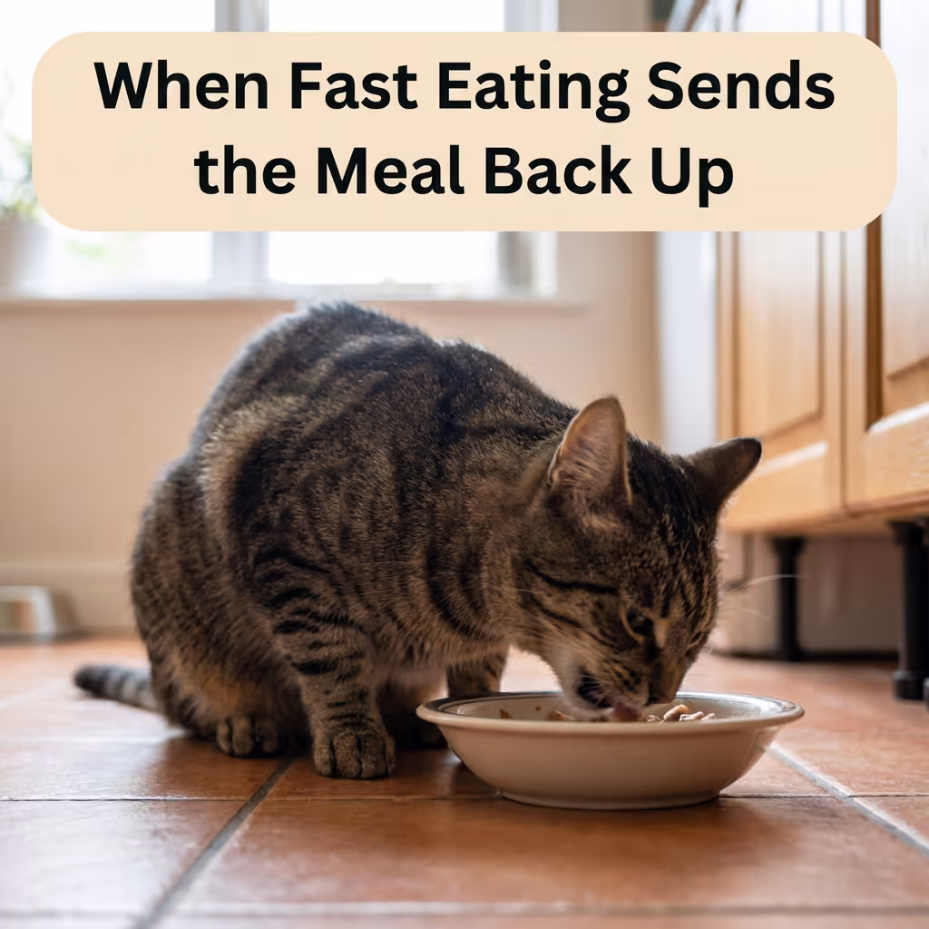 Dog eating too fast from a regular bowl compared to slow feeding