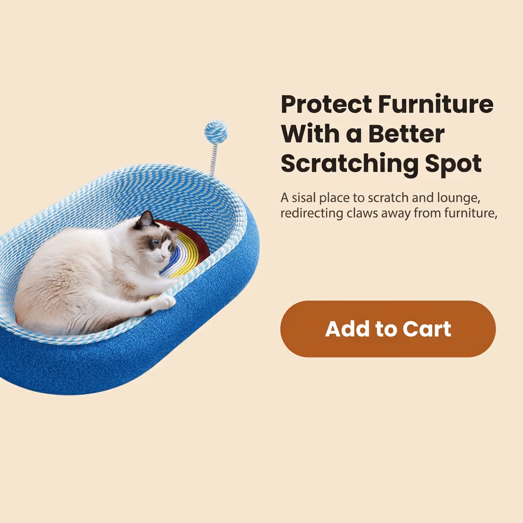 Full product view of the sisal rope scratcher bed ready for checkout