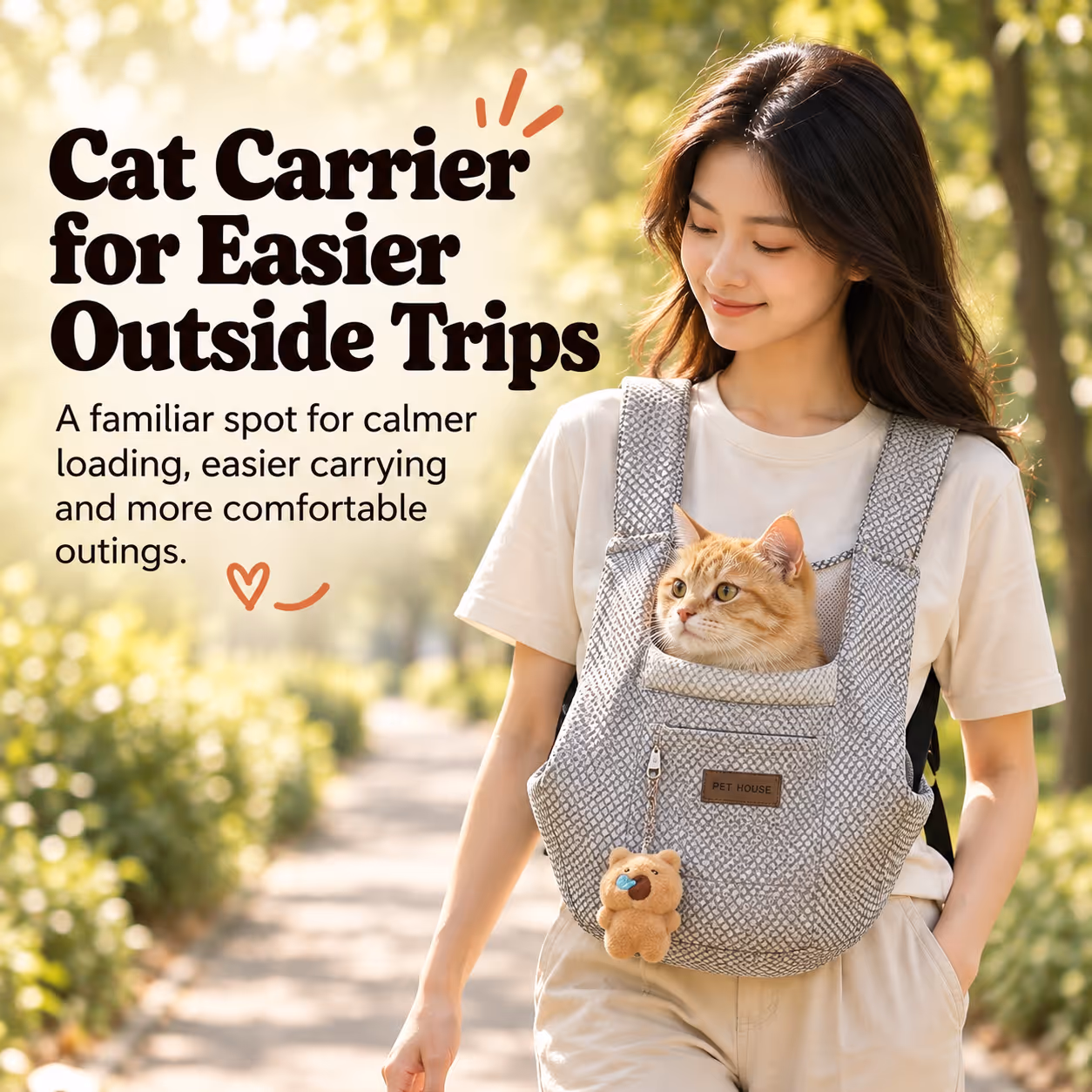 Cat inside a stuffy bag panting, contrasted with the ventilated carrier alternative