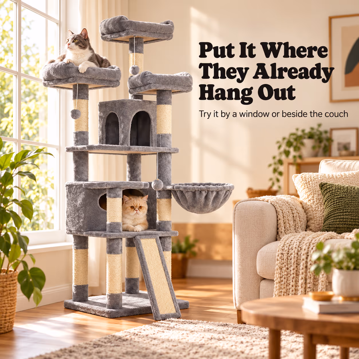 Cat Tree, 67.7 Inches Large Tower, Cat Condo — Section 5B